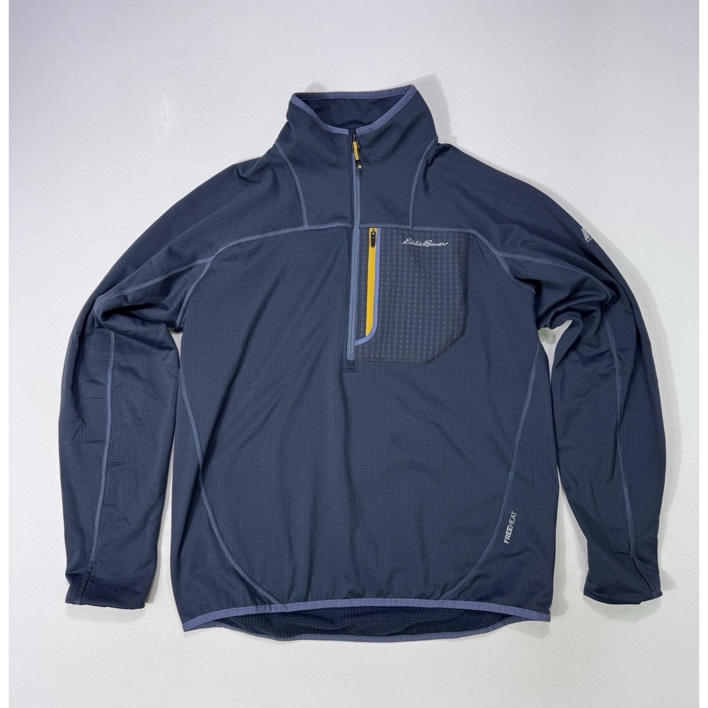 Eddie Bauer First Ascent Men's Medium Grey FreeHeat 1/4 Zip Grid Fleece Pullover